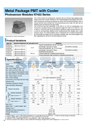 H7422-02 datasheet - Photosensor Modules