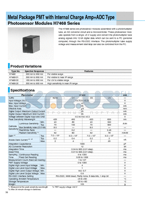 H7468-20 datasheet - Metal Packege PMT with Internal Charge AmpADC Type