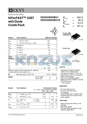 IXGH32N50BU1S datasheet - HiPerFAST IGBT with Diode Combi Pack