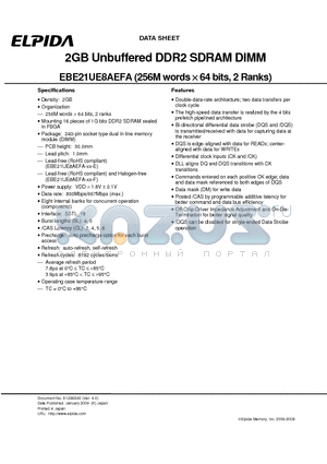 EBE21UE8AEFA-6E-F datasheet - 2GB Unbuffered DDR2 SDRAM DIMM