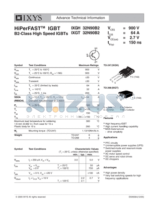 IXGH32N90B2 datasheet - HiPerFAST IGBT B2-Class High Speed IGBTs