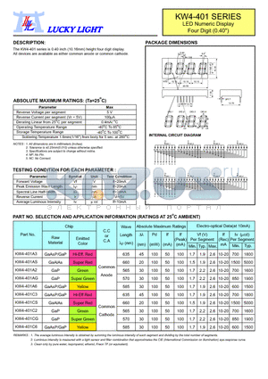 KW4-401 datasheet - LED Numeric Display Four Digit (0.40)