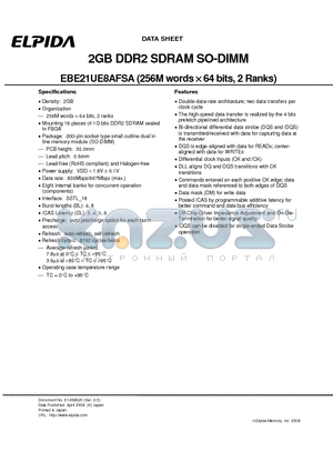 EBE21UE8AFSA-6E-F datasheet - 2GB DDR2 SDRAM SO-DIMM