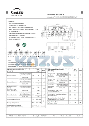 DUG06C4 datasheet - 6.2mm (0.25) FOUR DIGIT NUMERIC DISPLAY