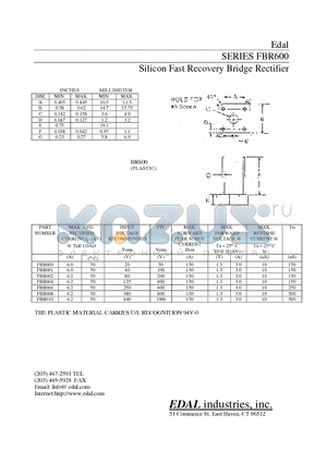 FBR600 datasheet - Silicon Fast Recovery Bridge Rectifier