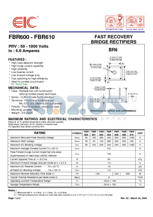 FBR600 datasheet - FAST RECOVERY