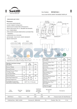 DUG07A2-1 datasheet - 7mm (0.28) DUAL DIGIT NUMERIC DISPLAY