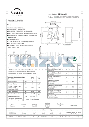 DUG07A2-A datasheet - 7.62mm (0.3) DUAL DIGIT NUMERIC DISPLAY