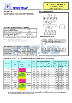 KW4-402A6 datasheet - LED Numeric Display Four Digit (0.40)