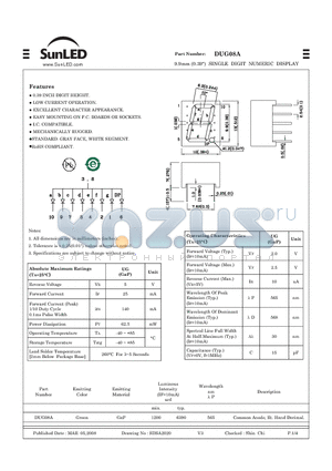 DUG08A datasheet - 9.9mm (0.39) SINGLE DIGIT NUMERIC DISPLAY