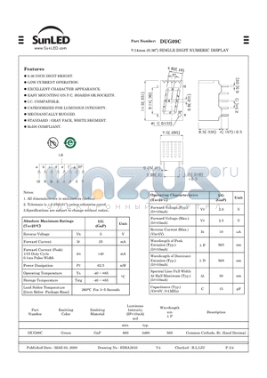 DUG09C datasheet - 9.14mm (0.36) SINGLE DIGIT NUMERIC DISPLAY