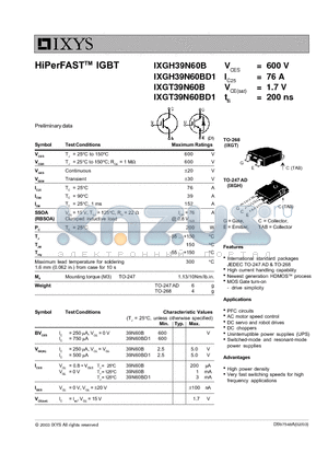 IXGH39N60BD1 datasheet - HiPerFAST IGBT