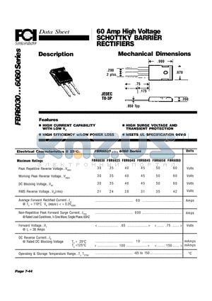 FBR6030 datasheet - 60 Amp High Voltage SCHOTTKY BARRIER RECTIFIERS Mechanical Dimensions