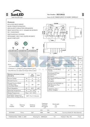 DUG09A3 datasheet - 9mm (0.36) THREE DIGIT NUMERIC DISPLAY