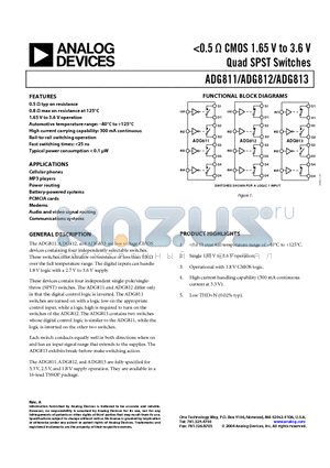 ADG813YRU datasheet - 0.5  CMOS 1.65 V to 3.6 V Quad SPST Switches