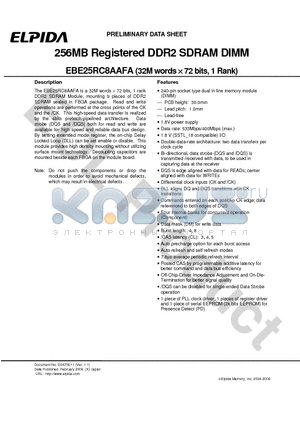 EBE25RC8AAFA-5C-E datasheet - 256MB Registered DDR2 SDRAM DIMM