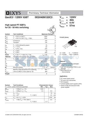 IXGH40N120C3 datasheet - GenX3 1200V IGBT