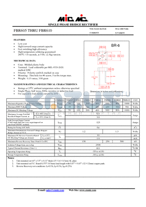 FBR605 datasheet - SINGLE PHASE BRIDGE RECTIFIER