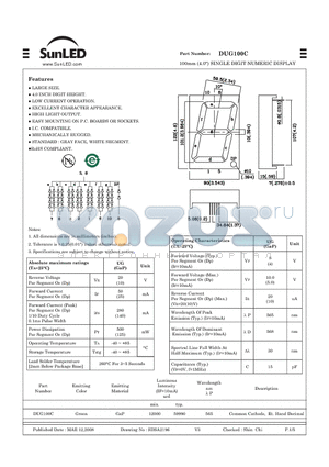 DUG100C datasheet - 100mm (4.0) SINGLE DIGIT NUMERIC DISPLAY