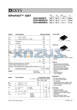 IXGH40N30AS datasheet - HiPerFAST  IGBT