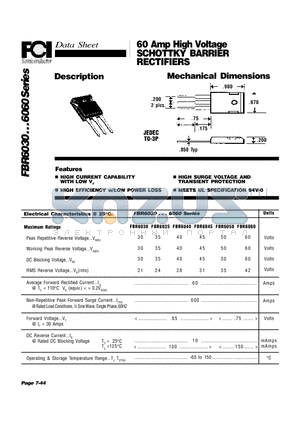 FBR6060 datasheet - 60 Amp High Voltage SCHOTTKY BARRIER RECTIFIERS Mechanical Dimensions