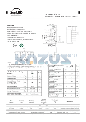 DUG11A datasheet - 10.92mm (0.43) SINGLE DIGIT NUMERIC DISPLAY