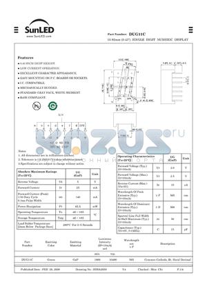DUG11C datasheet - 10.92mm (0.43) SINGLE DIGIT NUMERIC DISPLAY