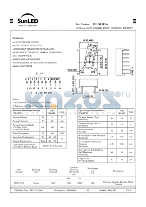 DUG11C-A datasheet - 10.92mm (0.43) SINGLE DIGIT NUMERIC DISPLAY