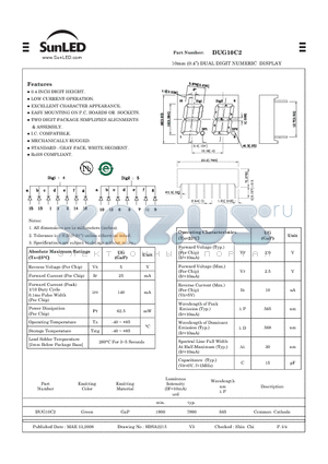 DUG10C2 datasheet - 10mm (0.4) DUAL DIGIT NUMERIC DISPLAY