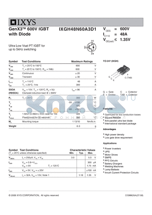 IXGH48N60A3D1 datasheet - GenX3 600V IGBT with Diode