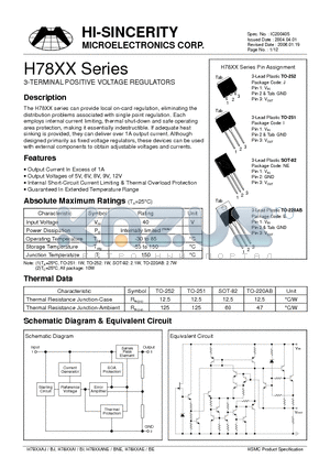 H7805AE datasheet - 3-TERMINAL POSITIVE VOLTAGE REGULATORS