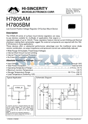 H7805AM datasheet - Low Current Positive Voltage Regulator Of Surface Mount Device