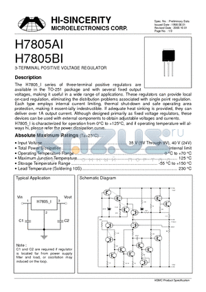 H7805BI datasheet - 3-TERMINAL POSITIVE VOLTAGE REGULATOR