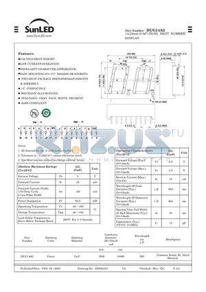 DUG14A2 datasheet - 14.22mm (0.56) DUAL DIGIT NUMERIC DISPLAY