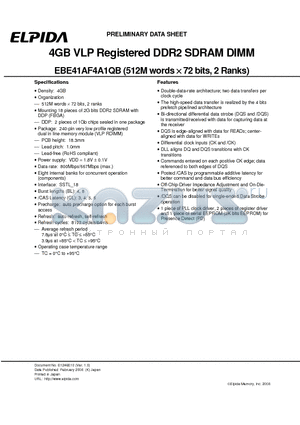 EBE41AF4A1QB-6E-E datasheet - 4GB VLP Registered DDR2 SDRAM DIMM