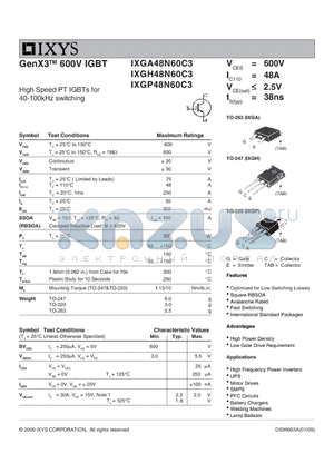 IXGH48N60C3 datasheet - GenX3 600V IGBT