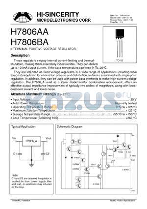 H7806AA datasheet - 3-TERMINAL POSITIVE VOLTAGE REGULATOR