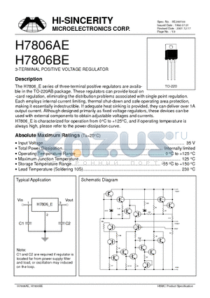 H7806AE datasheet - 3-TERMINAL POSITIVE VOLTAGE REGULATOR