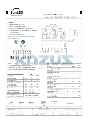 DUG14C3-A datasheet - 14.22mm (0.56) THREE DIGIT NUMERIC DISPLAY