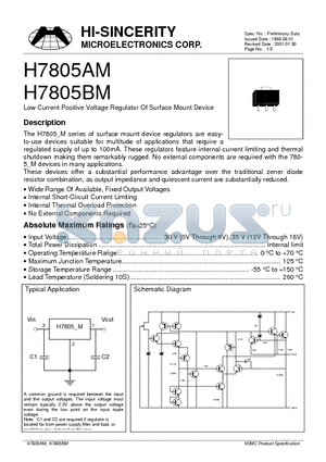 H7805BM datasheet - Low Current Positive Voltage Regulator Of Surface Mount Device