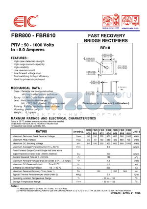 FBR808 datasheet - FAST RECOVERY BRIDGE RECTIFIERS