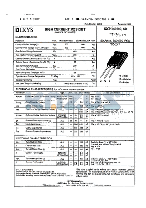 IXGH60N50 datasheet - HIGH CURRENT MOSIGBT