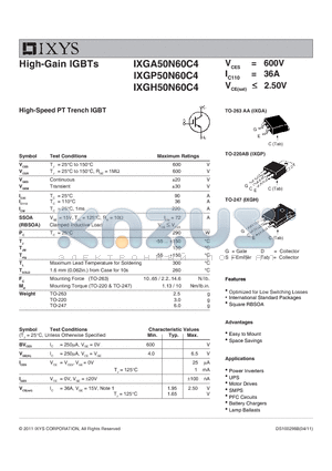 IXGH50N60C4 datasheet - High-Gain IGBTs