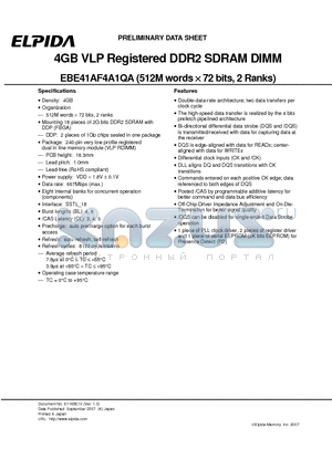 EBE41AF4A1QA datasheet - 4GB VLP Registered DDR2 SDRAM DIMM