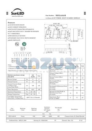 DUG14A3-B datasheet - 14.22mm (0.56) THREE DIGIT NUMERIC DISPLAY