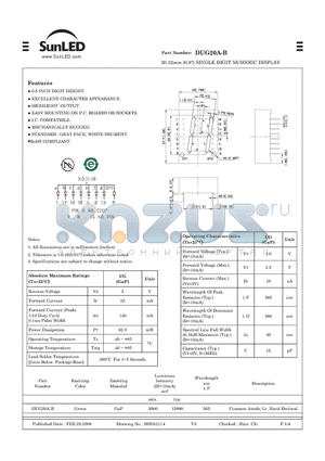 DUG20A-B datasheet - 20.32mm (0.8) SINGLE DIGIT NUMERIC DISPLAY
