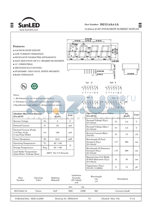 DUG14A4-1A datasheet - 14.22mm (0.56) FOUR DIGIT NUMERIC DISPLAY