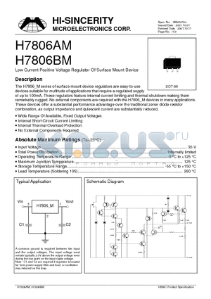 H7806AM datasheet - Low Current Positive Voltage Regulator Of Surface Mount Device