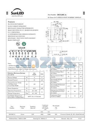 DUG20C-A datasheet - 20.32mm (0.8) SINGLE DIGIT NUMERIC DISPLAY