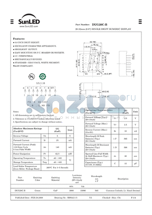 DUG20C-B datasheet - 20.32mm (0.8) SINGLE DIGIT NUMERIC DISPLAY